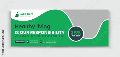 Senior Care timeline cover design template for your business ads promotion 