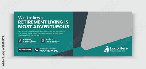 Senior Care timeline cover design template for your business ads promotion 