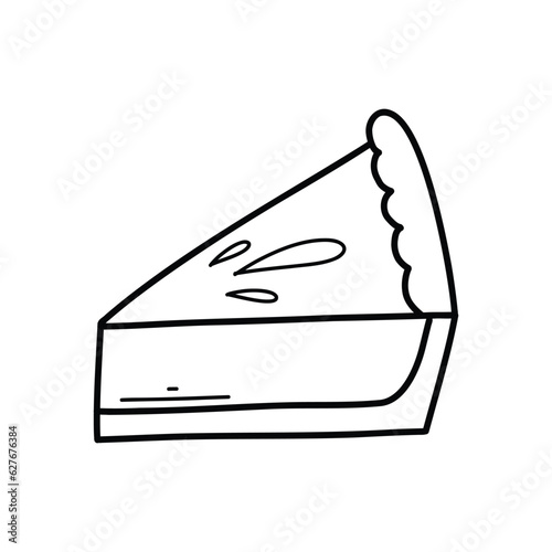 Piece of cake in doodle style. Vector illustration. Linear pie.