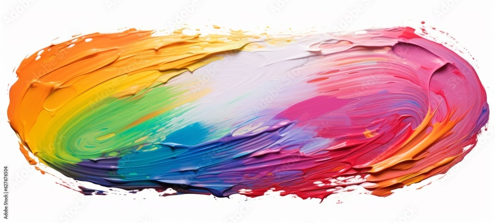 Art painting banner illustration - Oil or acrylic rainbow colors, color paint brushstroke in the shape of a ellipse frame, isolated on white background (Generative Ai) Art painting banner illustration - Oil or acrylic rainbow colors, color paint brushstroke in the shape of a ellipse frame, isolated on white background (Generative Ai)