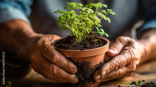 Elderly hands planting - AI Generated