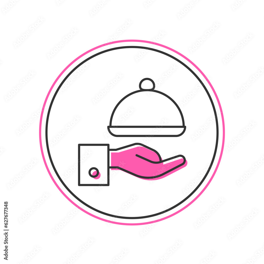 Fototapeta premium Filled outline Covered with a tray of food icon isolated on white background. Tray and lid sign. Restaurant cloche with lid. Vector