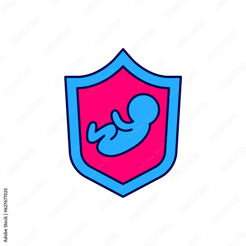 Filled outline Baby on shield icon isolated on white background. Child safety sign. Vector Filled outline Baby on shield icon isolated on white background. Child safety sign. Vector