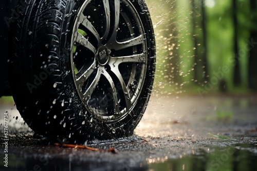 A new car tire in the rain, Generative Ai