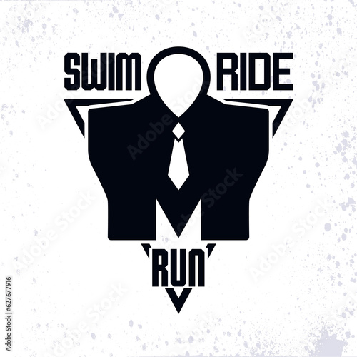 Vintage triathlon emblem, tee shirt print