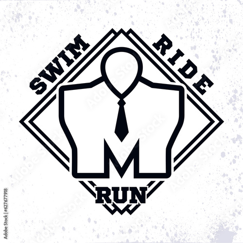 Vintage triathlon emblem, tee shirt print