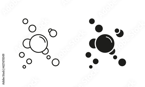 Bubble Soap, Champagne Drops Line and Silhouette Black Icon Set. Soda Symbol Collection. Underwater Ball. Sphere Foam Pictogram, Clean Water. Air Oxygen. Isolated Vector Illustration