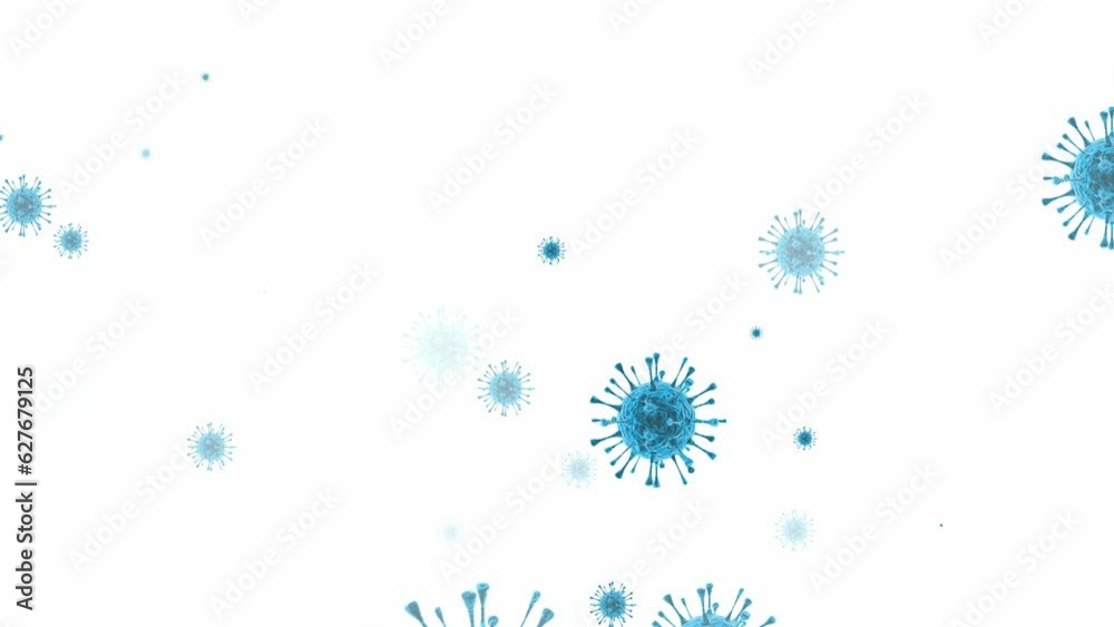 4K. Covid virus Animation slowly falling on a green screen. Covid virus fall on chroma key background.