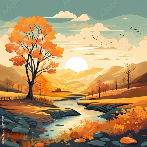 animated autumn landscape illustration art