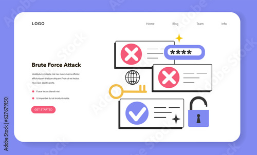 Brute force attack web banner or landing page. Cyber attack methodology