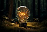 Mushroom and bush inside the light bulb. Beautiful illustration picture. Generative AI
