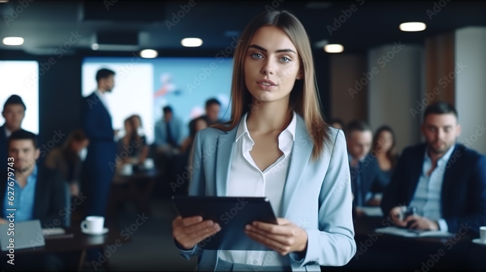 A successful business woman with a tablet.