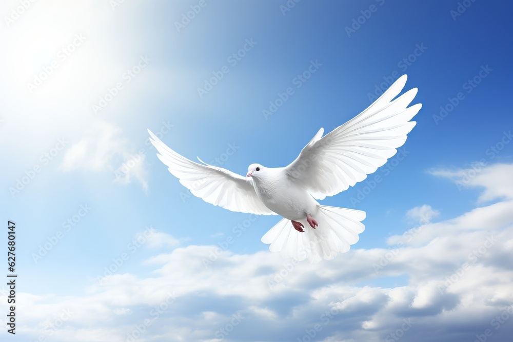 Whispers of Peace: A White Dove Flying in the Blue Sky, Generative AI Whispers of Peace: A White Dove Flying in the Blue Sky, Generative AI