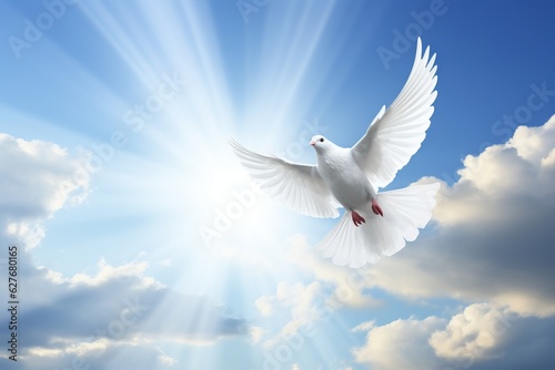 Whispers of Peace: A White Dove Flying in the Blue Sky, Generative AI