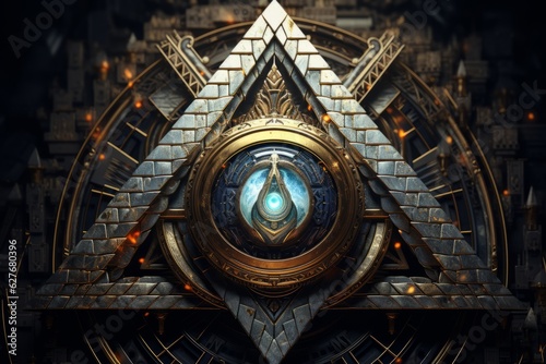 Illuminati symbols made from metal. Beautiful illustration picture. Generative AI
