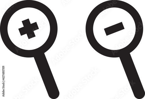 Zoom In, Zoom Out Icon Set. Magnifying Glass. Vector Illustration Design. Transparent Background.