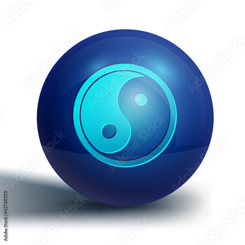 Blue Yin Yang symbol of harmony and balance icon isolated on white background. Blue circle button. Vector