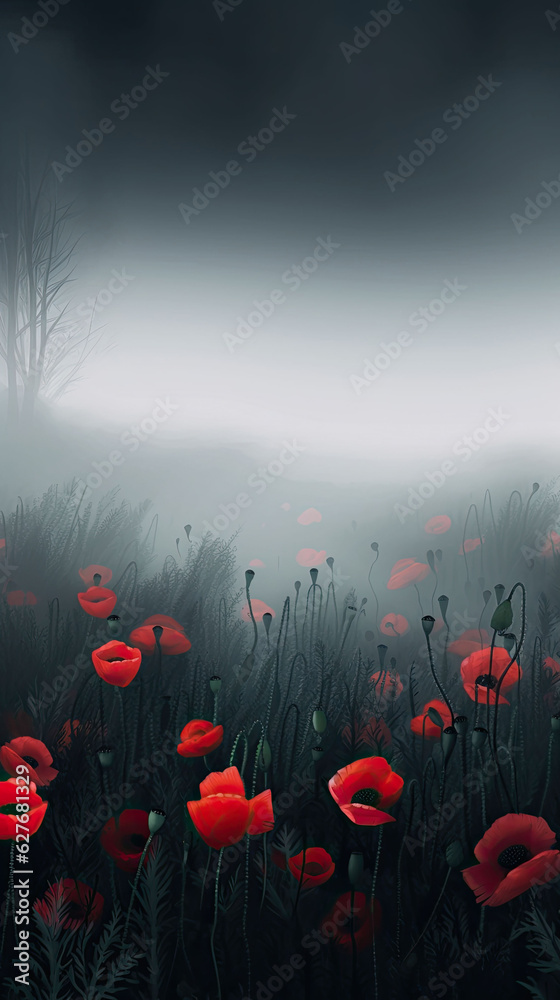 Obraz premium Misty field with red poppies