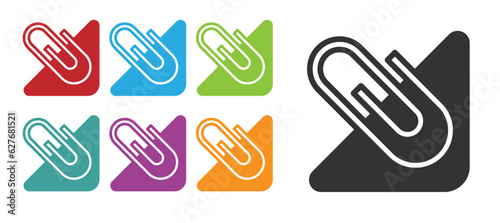 Black Paper clip icon isolated on white background. Set icons colorful. Vector