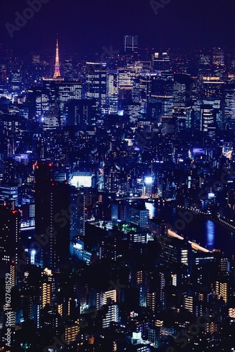 東京都、東京スカイツリーからの夜景（東京タワー方面）