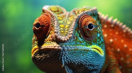 A beautiful view of chameleon in close up. Generative AI.