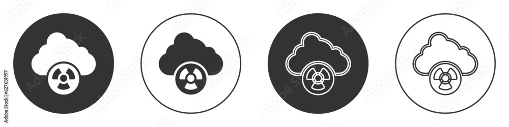 Black Acid rain and radioactive cloud icon isolated on white background. Effects of toxic air pollution on the environment. Circle button. Vector Black Acid rain and radioactive cloud icon isolated on white background. Effects of toxic air pollution on the environment. Circle button. Vector