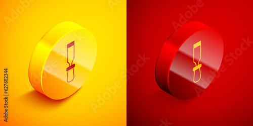 Isometric Chisel tool for wood icon isolated on orange and red background. Circle button. Vector
