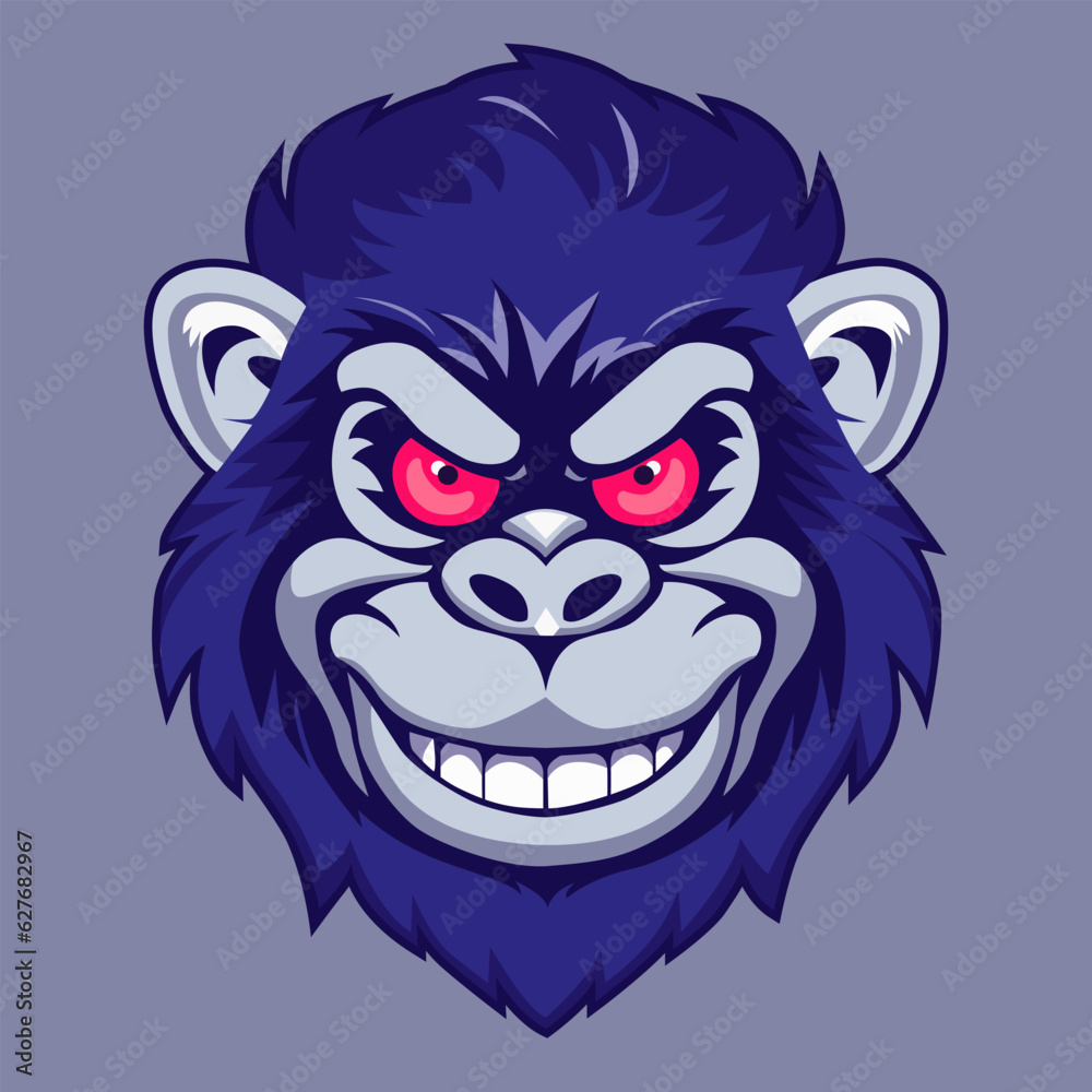 gorilla head illustration, in the style of mascot character, detailed character design, mysterious symbolism, emotionally charged portraits