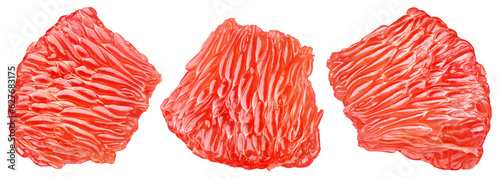 Set of flesh of grapefruit citrus fruit isolated on transparent background. Grapefruit pulp. Full depth of field.