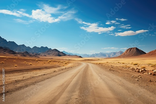Eternal Wanderlust: A Mesmerizing Photo of an Empty Road Unfolding Across the Boundless Desert Horizon Generative AI