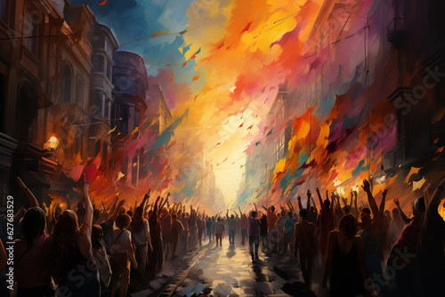 Abstract Illustration of an LGBT Parade. AI Generated