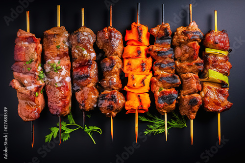 Meat and vegetable skewers Close-up