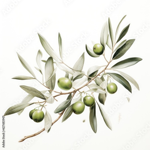 Canvastavla watercolor olive branch, AI Generated