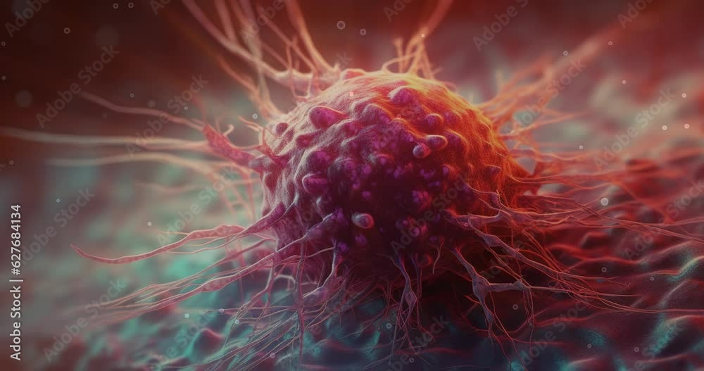 A cancer cell with a yellow glow, Video Concept of cancer cell attacking body cell. 