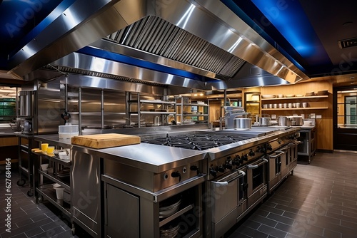 A professional kitchen with sleek design appliances, Generative Ai