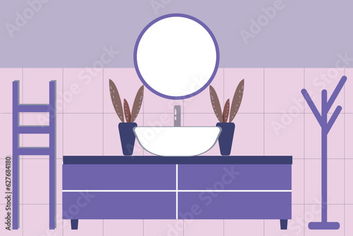 Stylish bathroom interior design. Equipment and items for interior decoration