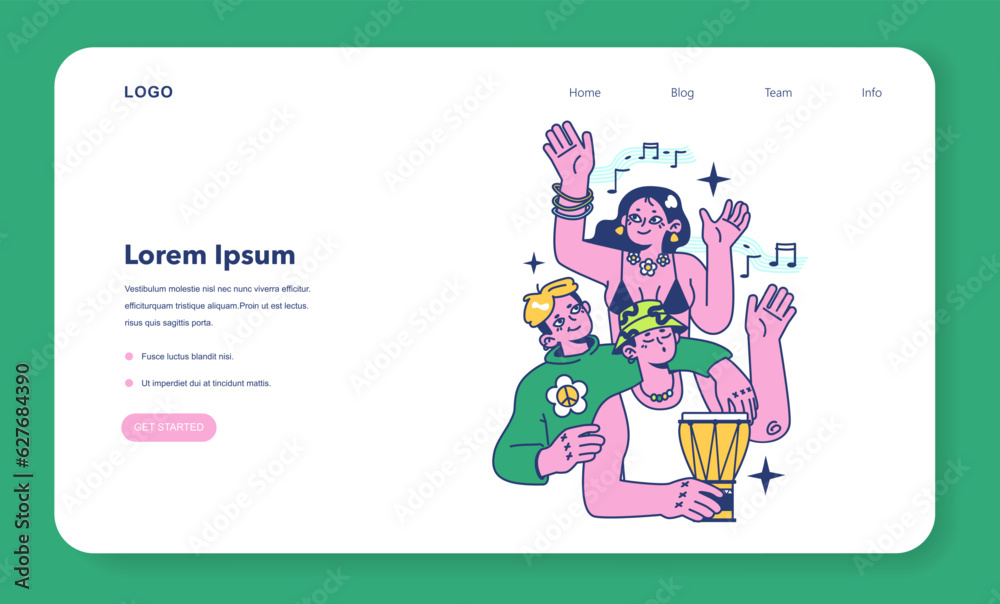 Fototapeta premium Retreat activity web banner or landing page. Young people in beachwear