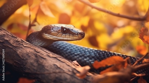 A beautiful view of snake in close up. Generative AI.