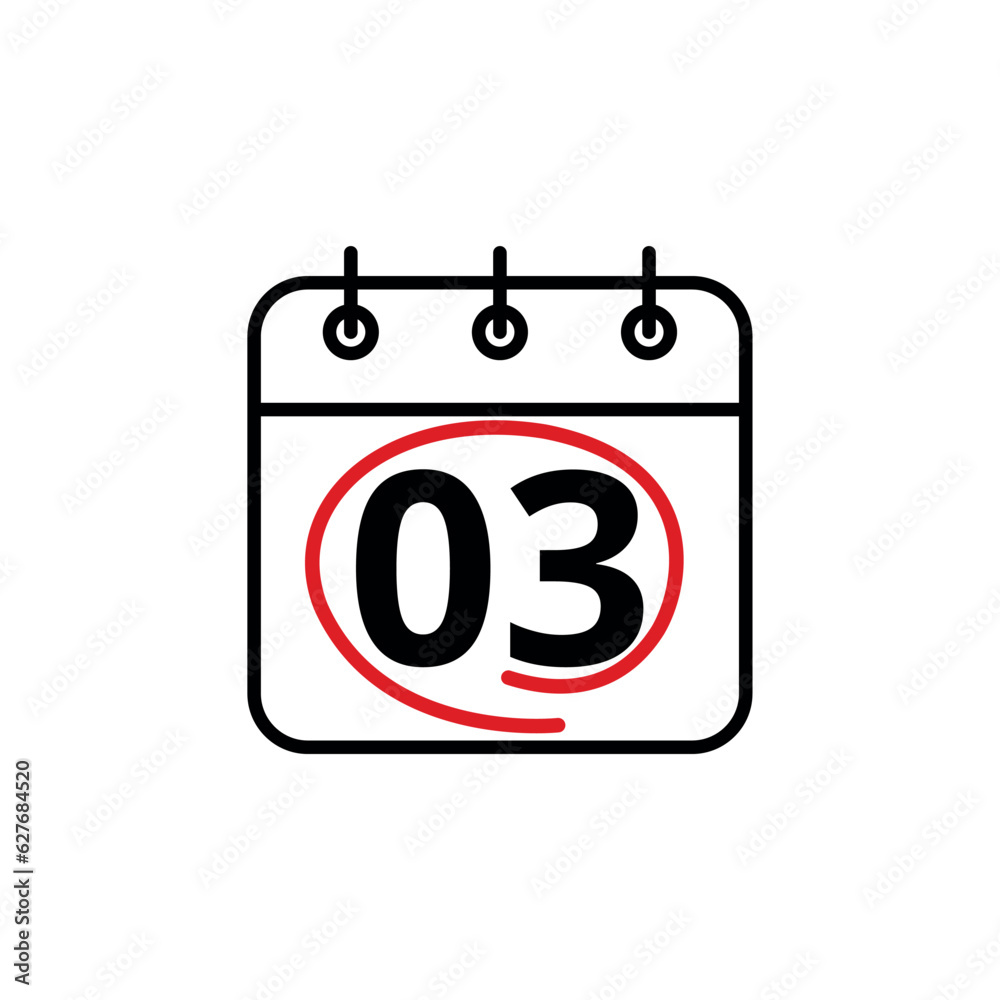 Calendar day flat vector icon. Special day marked on the calendar. Calendar icon vector illustration for websites and graphic resources, Day 03. Calendar day flat vector icon. Special day marked on the calendar. Calendar icon vector illustration for websites and graphic resources, Day 03.