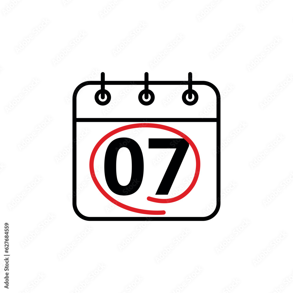 Calendar day flat vector icon. Special day marked on the calendar. Calendar icon vector illustration for websites and graphic resources, Day 07. Calendar day flat vector icon. Special day marked on the calendar. Calendar icon vector illustration for websites and graphic resources, Day 07.