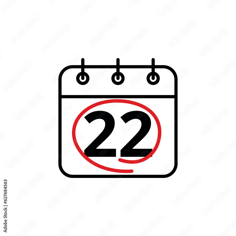 Calendar day flat vector icon. Special day marked on the calendar. Calendar icon vector illustration for websites and graphic resources, Day 22. Calendar day flat vector icon. Special day marked on the calendar. Calendar icon vector illustration for websites and graphic resources, Day 22.