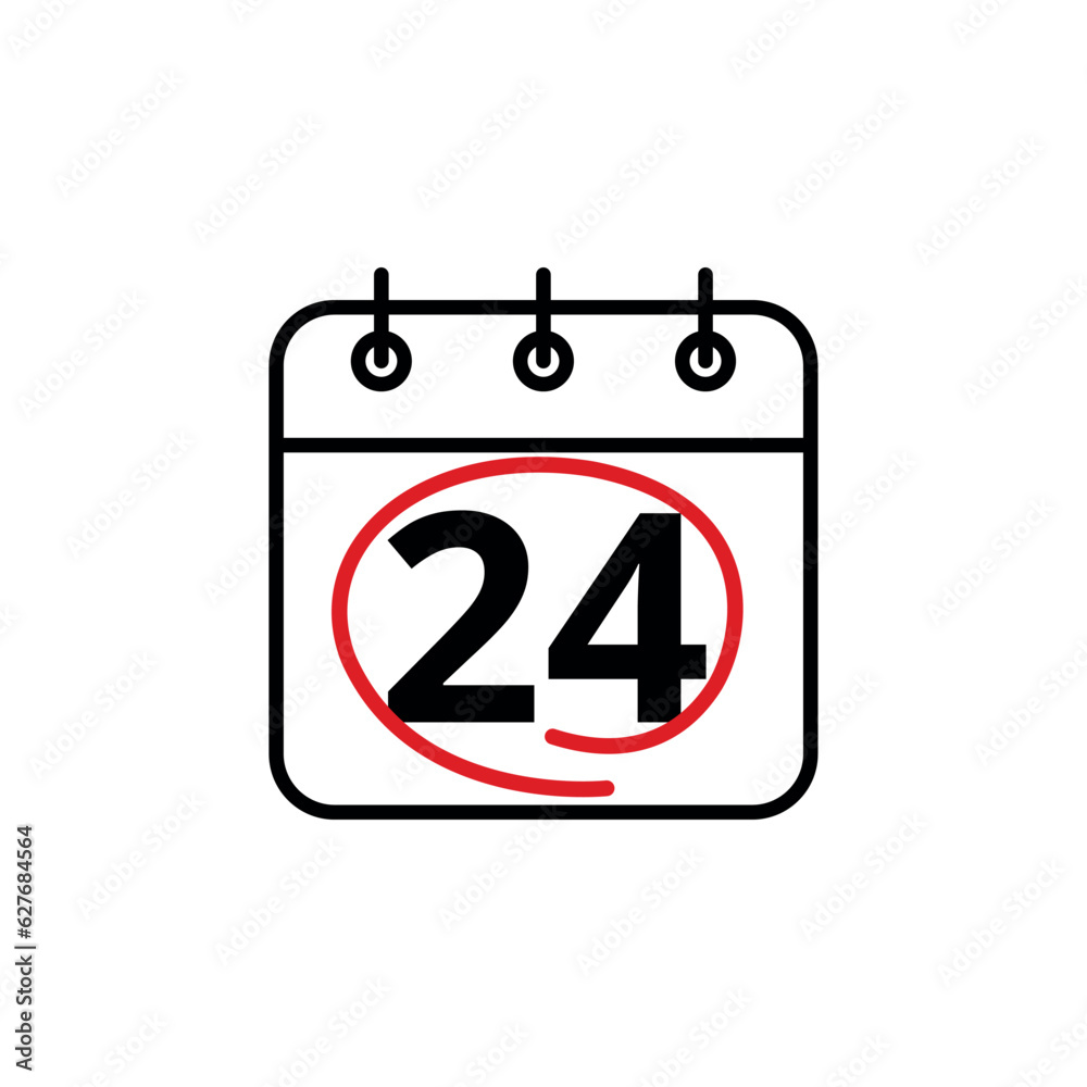 Calendar day flat vector icon. Special day marked on the calendar. Calendar icon vector illustration for websites and graphic resources, Day 24. Calendar day flat vector icon. Special day marked on the calendar. Calendar icon vector illustration for websites and graphic resources, Day 24.