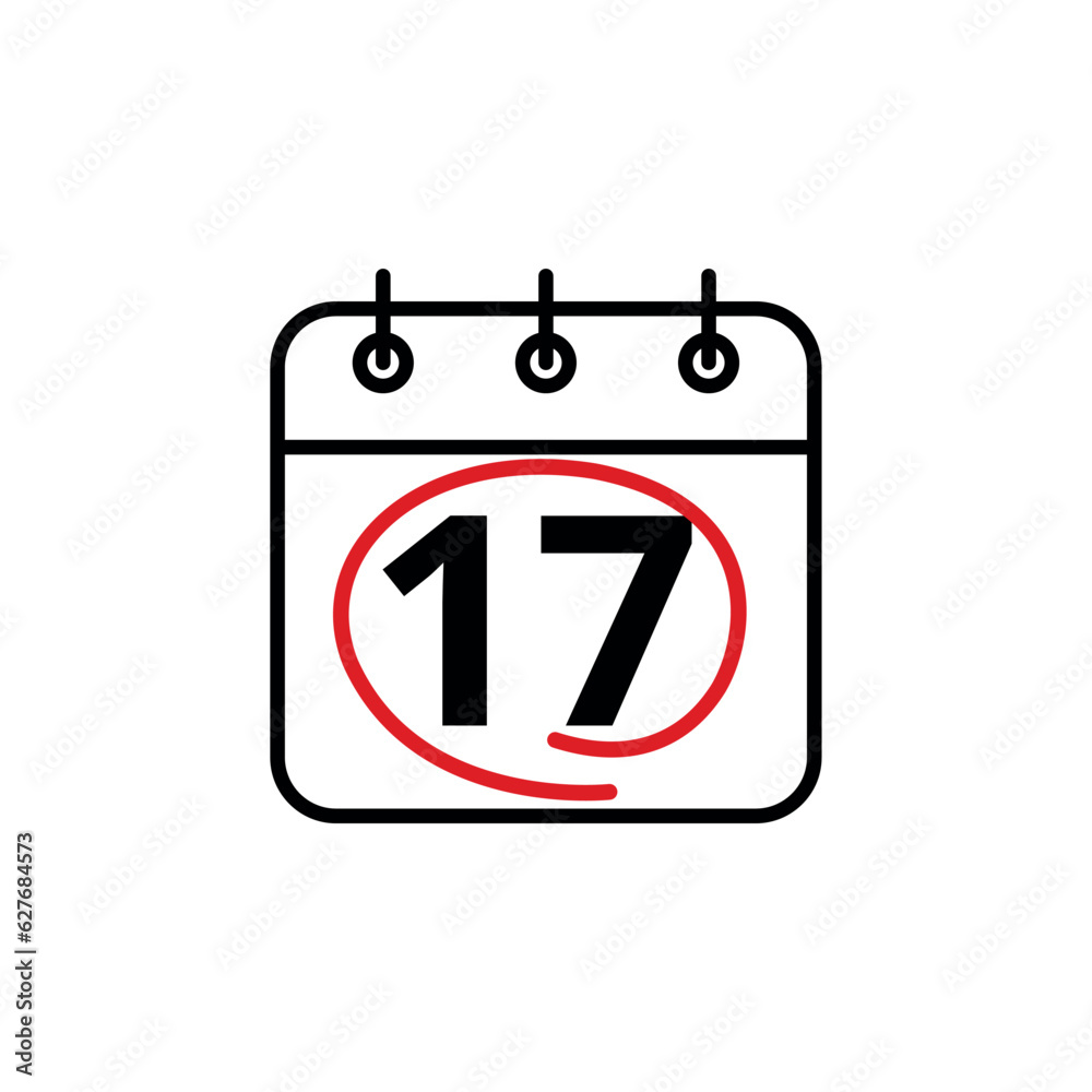 Calendar day flat vector icon. Special day marked on the calendar. Calendar icon vector illustration for websites and graphic resources, Day 17.