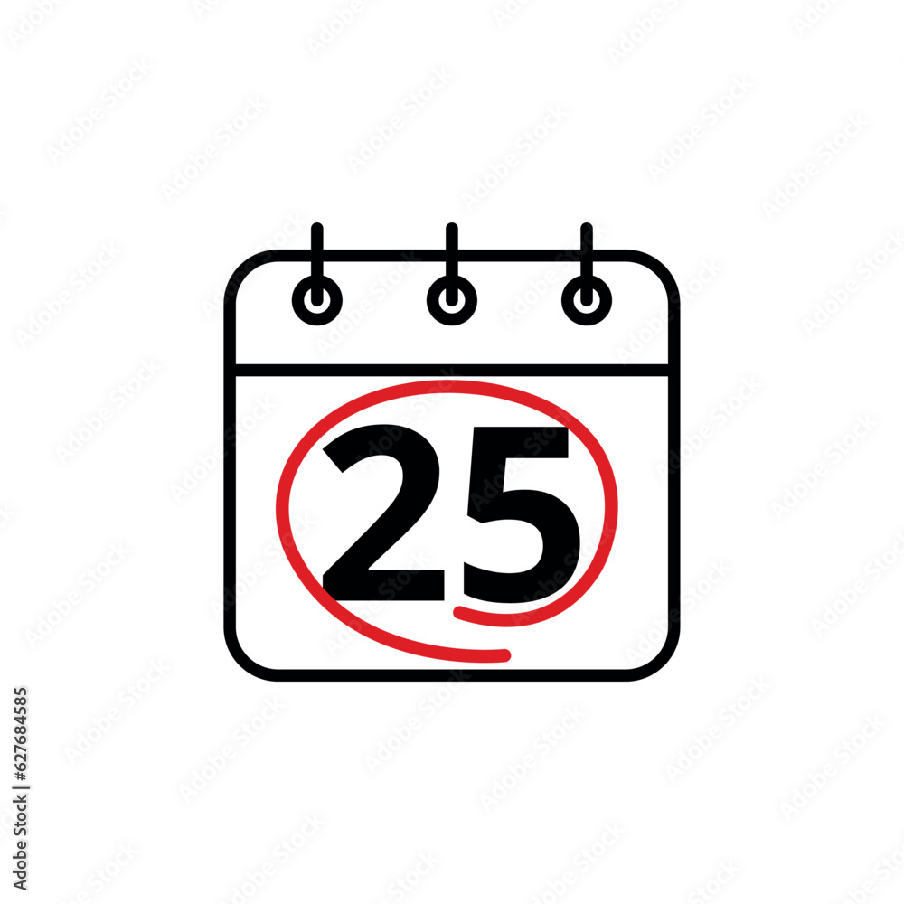 Calendar day flat vector icon. Special day marked on the calendar. Calendar icon vector illustration for websites and graphic resources, Day 25. Calendar day flat vector icon. Special day marked on the calendar. Calendar icon vector illustration for websites and graphic resources, Day 25.