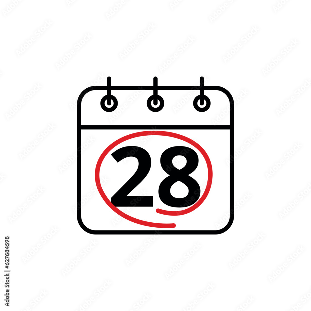 Calendar day flat vector icon. Special day marked on the calendar. Calendar icon vector illustration for websites and graphic resources, Day 28. Calendar day flat vector icon. Special day marked on the calendar. Calendar icon vector illustration for websites and graphic resources, Day 28.