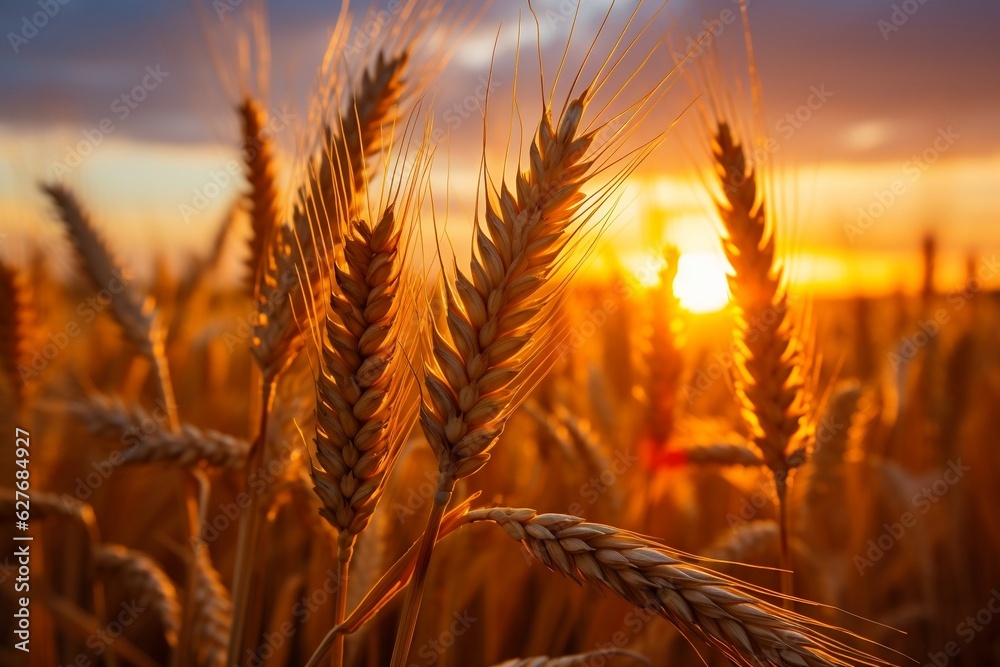 Ripening ears of wheat in a field with a background, Generative Ai