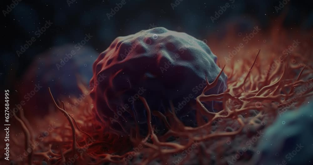 A cancer cell with a yellow glow, Video Concept of cancer cell attacking body cell. 