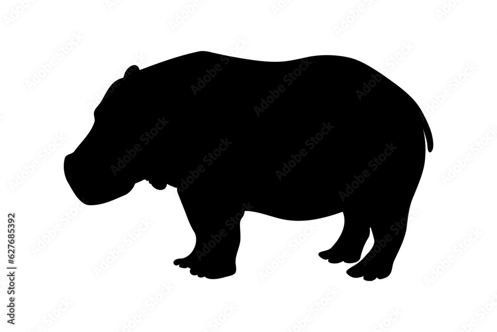 Hippo standing silhouette. Vector illustration Hippo standing silhouette. Vector illustration