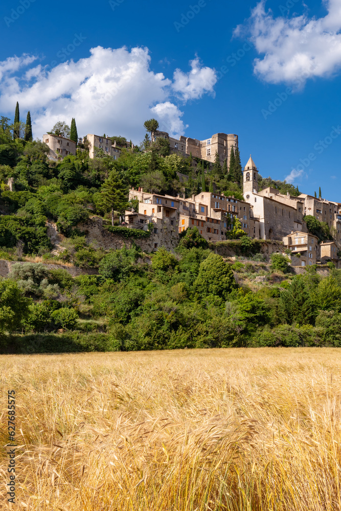 MontbrunlesBain medieval village in summer. The Provence hilltop