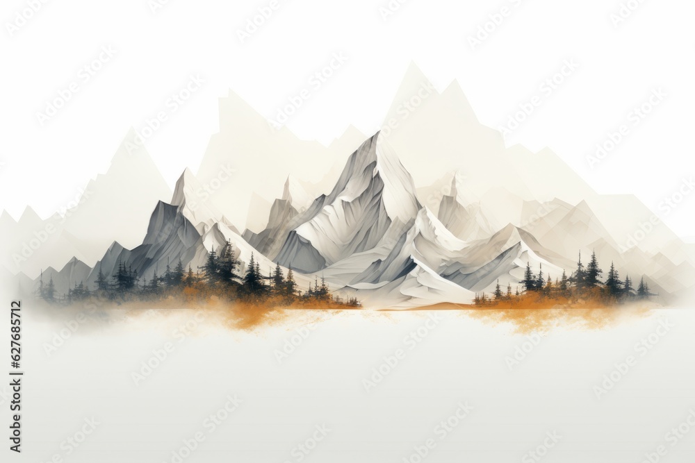 Mountain lined on white background. Beautiful illustration picture. Generative AI